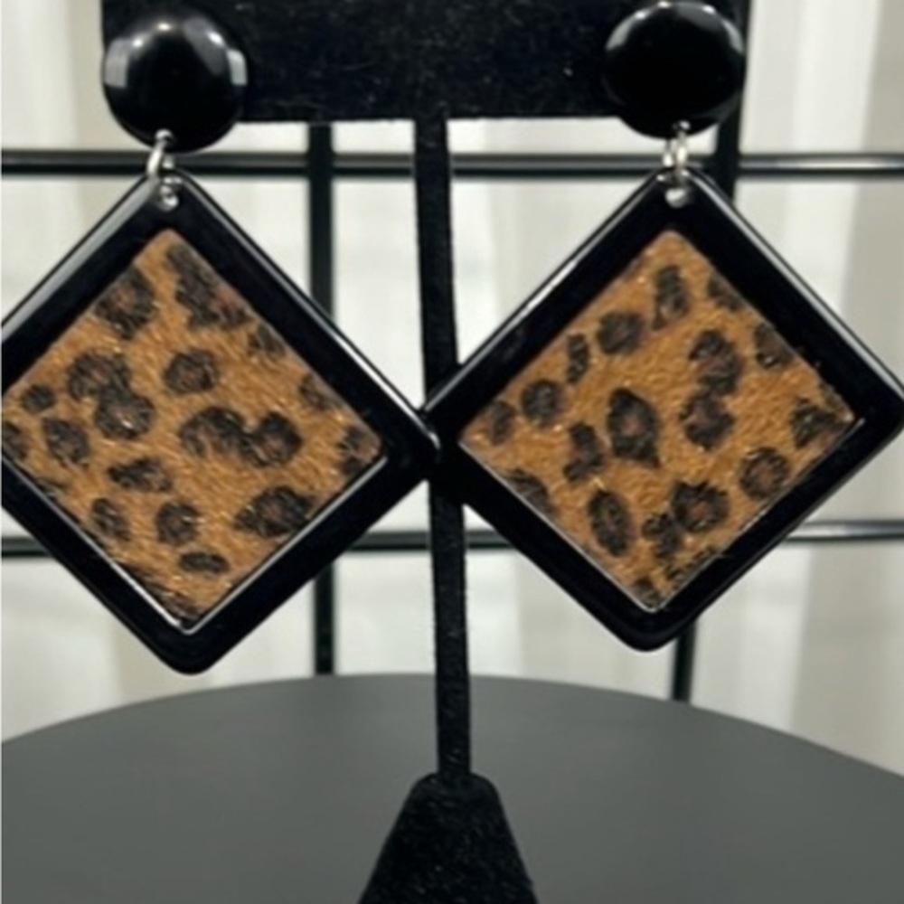 Leopard Print Black Earrings
